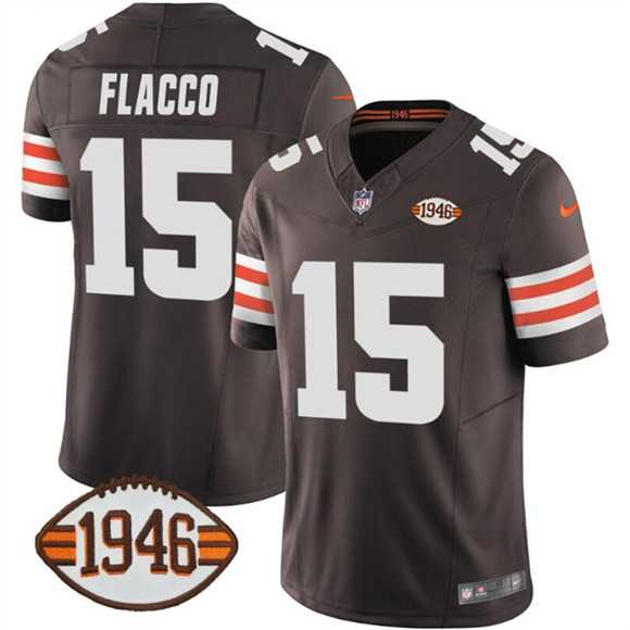 Mens Cleveland Browns #15 Joe Flacco Brown 2025 F.U.S.E. With 1946 75th Anniversary Patch Vapor Limited Stitched Jersey Dzhi->cleveland browns->NFL Jersey