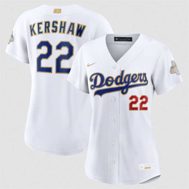 Women%27s Los Angeles Dodgers #22 Clayton Kershaw White 2026 Gold Collection Stadium Stitched Jersey Dzhi->mlb womens jerseys->MLB Jersey