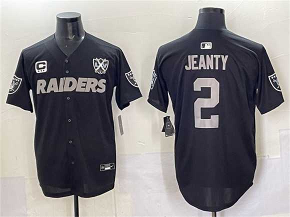 Men%27s Las Vegas Raiders #2 Ashton Jeanty Black With Nevada Silver Stat Patch And 65th Anniversary Patch 3-Star C Patch Stitched Baseball Jersey->las vegas raiders->NFL Jersey