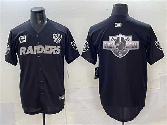 Men%27s Las Vegas Raiders Team Big Logo Black With Nevada Silver Stat Patch And 65th Anniversary Patch 3-Star C Patch Stitched Baseball Jersey->las vegas raiders->NFL Jersey