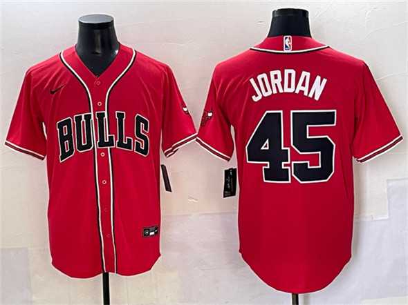 Mens Chicago Bulls #45 Michael Jordan Red Cool Base Stitched Baseball Jersey->chicago bulls->NBA Jersey