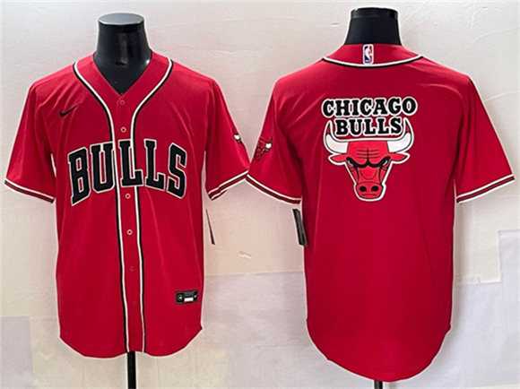 Men%27s Chicago Bulls Team Big Logo Red Cool Base Stitched Baseball Jersey->dallas mavericks->NBA Jersey