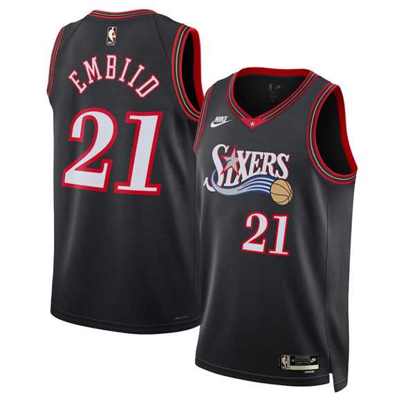 Men%27s Philadelphia 76ers #21 Joel Embiid Black 2025 Classic Edition Stitched Jersey Dzhi->philadelphia 76ers->NBA Jersey