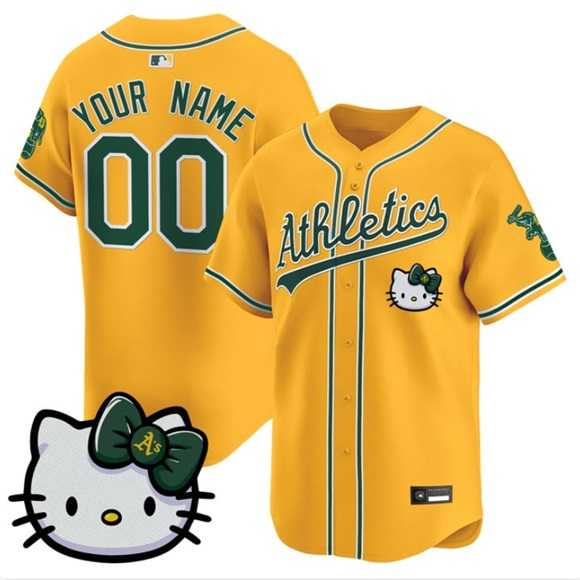 Mens Oakland Athletics Active Player Custom Gold Hello Kitty Vapor Premier Limited Stitched Baseball Jersey Mens Oakland Athletics Active Player Custom Gold Hello Kitty Vapor Premier Limited Stitched Baseball Jersey