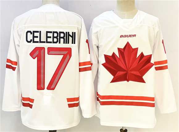 Men%27s Canada Hockey #17 Macklin Celebrini White Stitched Jersey->olympics canada jerseys->NHL Jersey