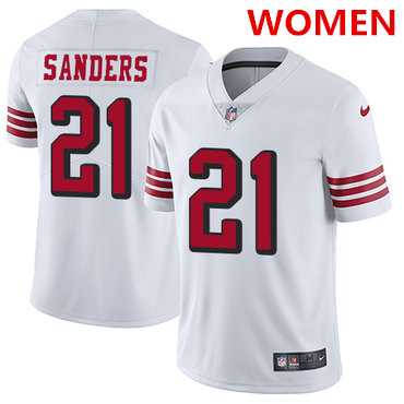 Womens San Francisco 49ers #21 Deion Sanders White Rush Stitched NFL Vapor Untouchable Nike Limited Jersey Dzhi->san francisco 49ers->NFL Jersey