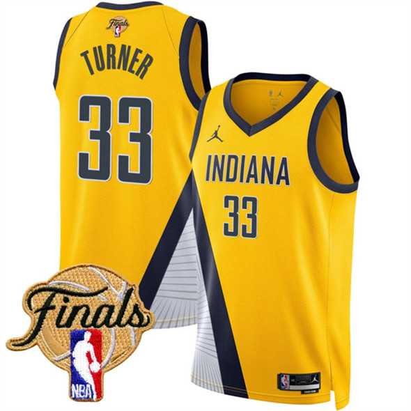 Mens Indiana Pacers #33 Myles Turner Yellow 2025 Finals Statement Edition Stitched Jersey Dzhi->indiana pacers->NBA Jersey