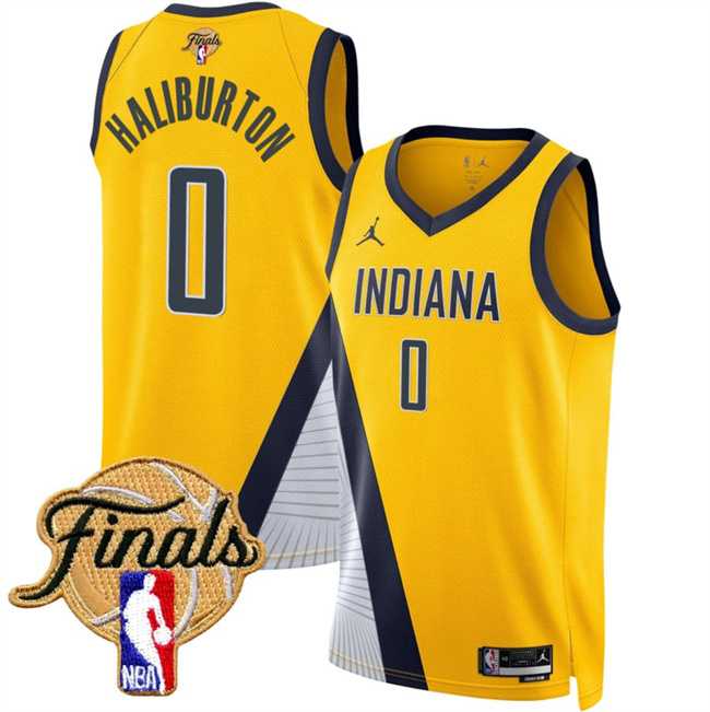 Mens Indiana Pacers #0 Tyrese Haliburton Yellow 2025 Finals Statement Edition Stitched Jersey Dzhi->indiana pacers->NBA Jersey