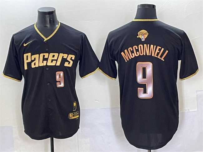 Mens Indiana Pacers #9 T.J. McConnell Black Gold 2025 Finals Vapor Stitched Baseball Jersey->indiana pacers->NBA Jersey