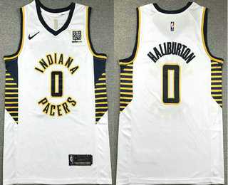 Mens Indiana Pacers #0 Tyrese Haliburton White Association Edition Sponsor Stitched Jersey->indiana pacers->NBA Jersey