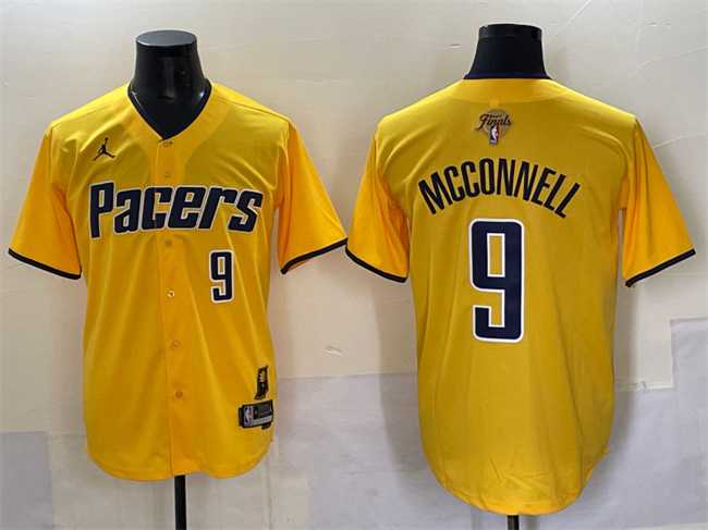 Mens Indiana Pacers #9 T.J. McConnell Yellow 2025 Finals Vapor Stitched Baseball Jersey->indiana pacers->NBA Jersey