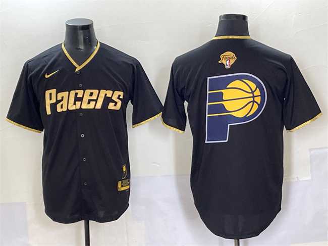 Mens Indiana Pacers Team Big Logo Black Gold 2025 Finals Vapor Stitched Baseball Jersey->indiana pacers->NBA Jersey