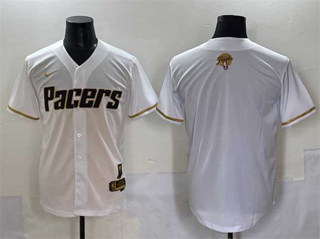 Mens Indiana Pacers Blank White Gold 2025 Finals Vapor Stitched Baseball Jersey->indiana pacers->NBA Jersey