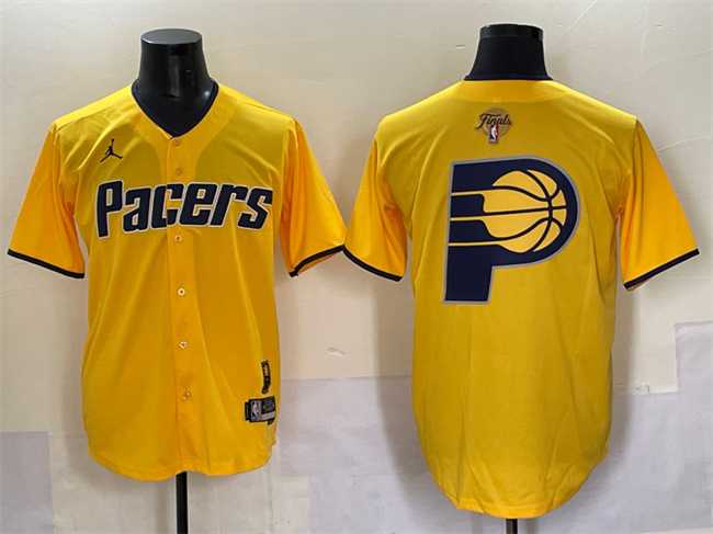 Mens Indiana Pacers Team Big Logo Yellow 2025 Finals Vapor Stitched Baseball Jersey->indiana pacers->NBA Jersey