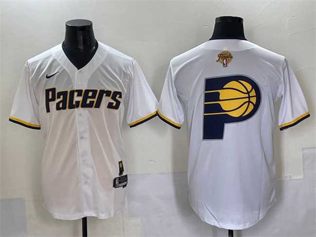Mens Indiana Pacers Team Big Logo White 2025 Finals Vapor Stitched Baseball Jersey->indiana pacers->NBA Jersey