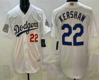Men%27s Los Angeles Dodgers #22 Clayton Kershaw White Gold World Series Champions Collection Limited Jersey->los angeles dodgers->MLB Jersey