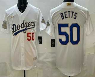 Men%27s Los Angeles Dodgers #50 Mookie Betts White Gold World Series Champions Collection Limited Jersey->chicago cubs->MLB Jersey