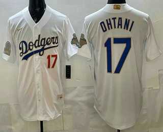 Men%27s Los Angeles Dodgers #17 Shohei Ohtani White Gold World Series Champions Collection Limited Jersey->los angeles dodgers->MLB Jersey