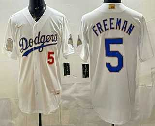 Men%27s Los Angeles Dodgers #5 Freddie Freeman White Gold World Series Champions Collection Limited Jersey->los angeles dodgers->MLB Jersey