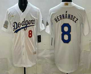 Mens Los Angeles Dodgers #8 Enrique Hernandez White Gold World Series Champions Collection Limited Jersey->los angeles dodgers->MLB Jersey