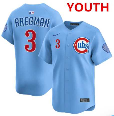 Youth Chicago Cubs #3 Alex Bregman light Blue alternate limited jersey Dzhi->mlb youth jerseys->MLB Jersey
