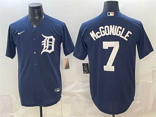 Mens Detroit Tigers #7 Kevin McGonigle Navy Cool Base Stitched Jersey->detroit tigers->MLB Jersey