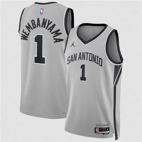 Men%27s San Antonio Spurs #1 Victor Wembanyama Silver 2025 Statement Edition Stitched Jersey Dzhi->philadelphia 76ers->NBA Jersey