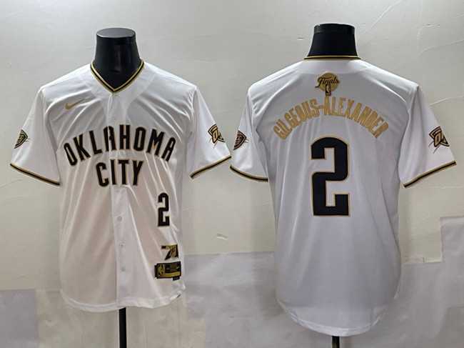 Mens Oklahoma City Thunder #2 Shai Gilgeous-Alexander White Gold 2025 Finals Vapor Stitched Baseball Jersey->oklahoma city thunder->NBA Jersey