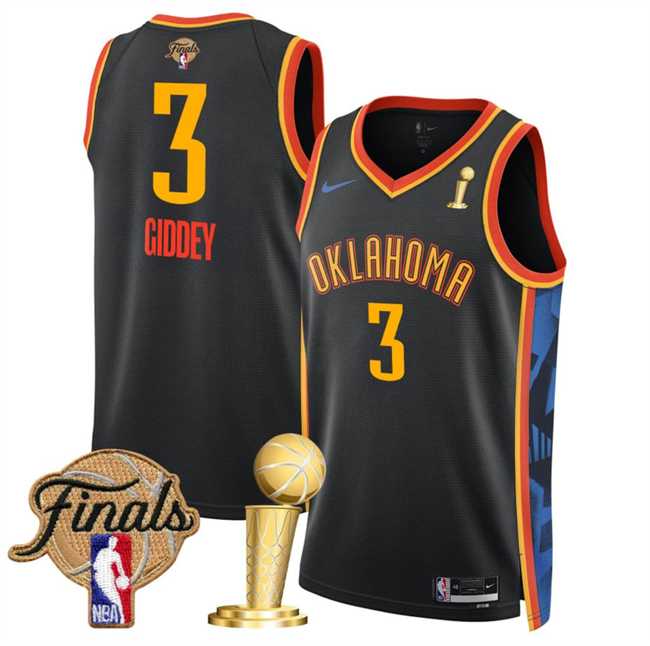 Mens Oklahoma City Thunder #3 Dillon Jones Black 2025 Finals Patch And Finals Champions Patch City Edition Stitched Jersey Dzhi->oklahoma city thunder->NBA Jersey