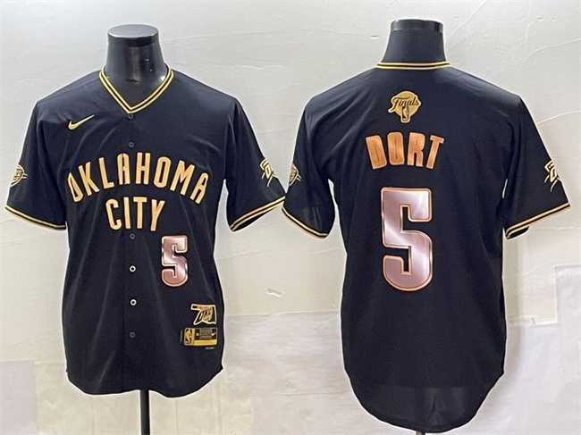 Mens Oklahoma City Thunder #5 Luguentz Dort Black Gold 2025 Finals Vapor Stitched Baseball Jersey->oklahoma city thunder->NBA Jersey