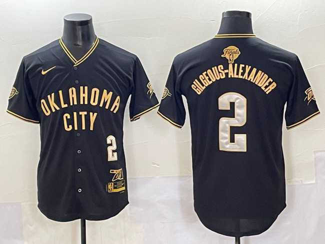 Mens Oklahoma City Thunder #2 Shai Gilgeous-Alexander Black Gold 2025 Finals Vapor Stitched Baseball Jersey->oklahoma city thunder->NBA Jersey