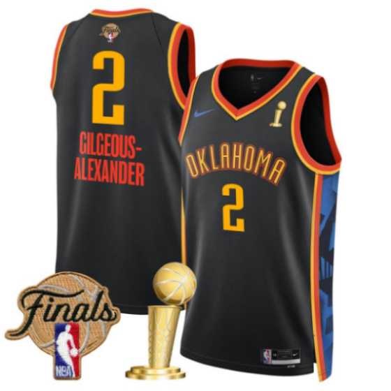 Mens Oklahoma City Thunder #2 Shai Gilgeous-Alexander Black 2025 Finals Patch And Finals Champions Patch City Edition Stitched Jersey Dzhi->oklahoma city thunder->NBA Jersey