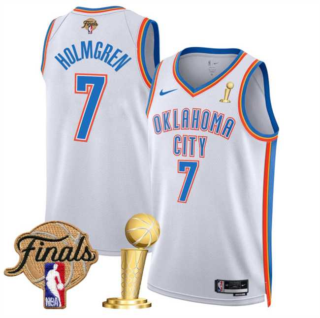 Mens Oklahoma City Thunder #7 Chet Holmgren White 2025 Finals Patch And Finals Champions Patch Association Edition Stitched Jersey Dzhi->oklahoma city thunder->NBA Jersey