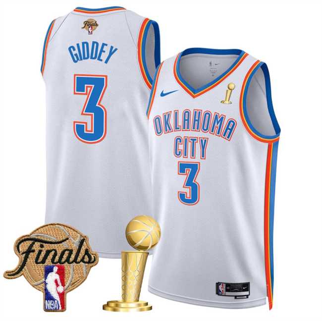 Mens Oklahoma City Thunder #3 Dillon Jones White 2025 Finals Patch And Finals Champions Patch Association Edition Stitched Jersey Dzhi->oklahoma city thunder->NBA Jersey