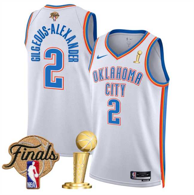 Mens Oklahoma City Thunder #2 Shai Gilgeous-Alexander White 2025 Finals Patch And Finals Champions Patch Association Edition Stitched Jersey Dzhi->oklahoma city thunder->NBA Jersey