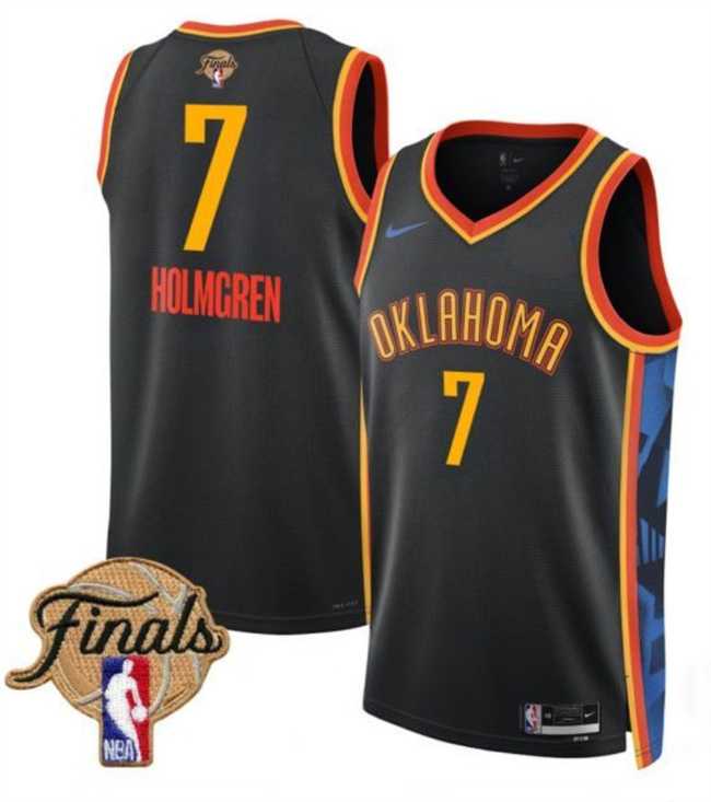 Mens Oklahoma City Thunder #7 Chet Holmgren Black 2025 Finals City Edition Stitched Jersey Dzhi->oklahoma city thunder->NBA Jersey