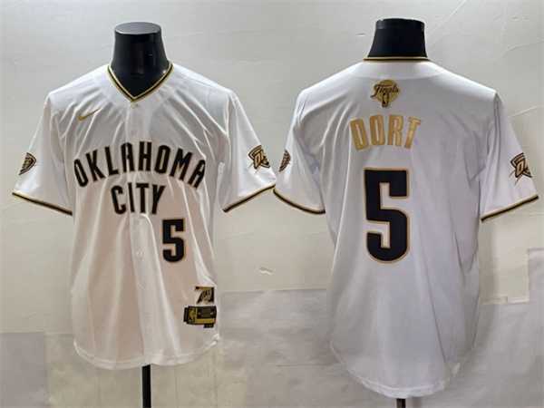 Mens Oklahoma City Thunder #5 Luguentz Dort White Gold 2025 Finals Vapor Stitched Baseball Jersey->oklahoma city thunder->NBA Jersey