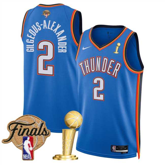 Mens Oklahoma City Thunder #2 Shai Gilgeous-Alexander Blue 2025 Finals Patch And Finals Champions Patch Icon Edition Stitched Jersey Dzhi->oklahoma city thunder->NBA Jersey