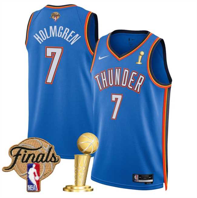 Mens Oklahoma City Thunder #7 Chet Holmgren Blue 2025 Finals Patch And Finals Champions Patch Icon Edition Stitched Jersey Dzhi->oklahoma city thunder->NBA Jersey