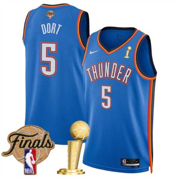 Mens Oklahoma City Thunder #5 Luguentz Dort Blue 2025 Finals Patch And Finals Champions Patch Icon Edition Stitched Jersey Dzhi->oklahoma city thunder->NBA Jersey