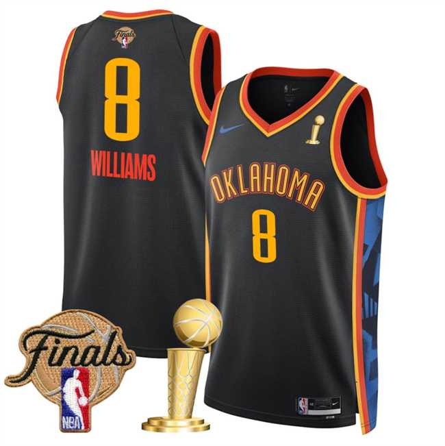 Mens Oklahoma City Thunder #8 Jalen Williams Black 2025 Finals Patch And Finals Champions Patch City Edition Stitched Jersey Dzhi->oklahoma city thunder->NBA Jersey