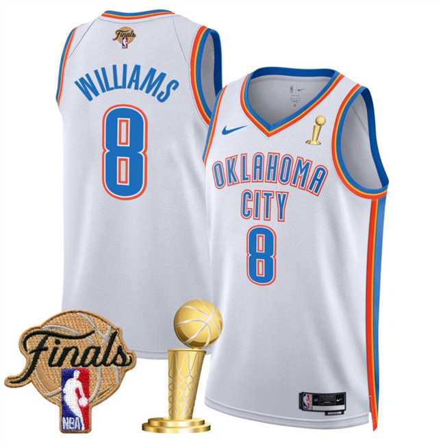 Mens Oklahoma City Thunder #8 Jalen Williams White 2025 Finals Patch And Finals Champions Patch Association Edition Stitched Jersey Dzhi->oklahoma city thunder->NBA Jersey