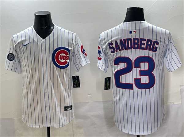 Men%27s Chicago Cubs #23 Ryne Sandberg White Pinstripe %27Ryne Sandberg Tribute%27 Vapor Limited V2 Stitched Jersey->chicago cubs->MLB Jersey