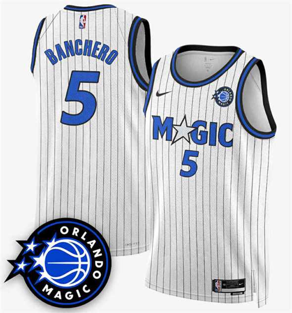 Mens Orlando Magic #5 Paolo Banchero White 2025 New Generation of Magic Stitched Jersey Dzhi->orlando magic->NBA Jersey