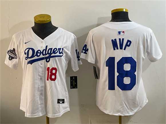 Youth Los Angeles Dodgers #18 MVP White 2025 World Series Champions Patch Limited Stitched Jersey Dzhi->mlb youth jerseys->MLB Jersey