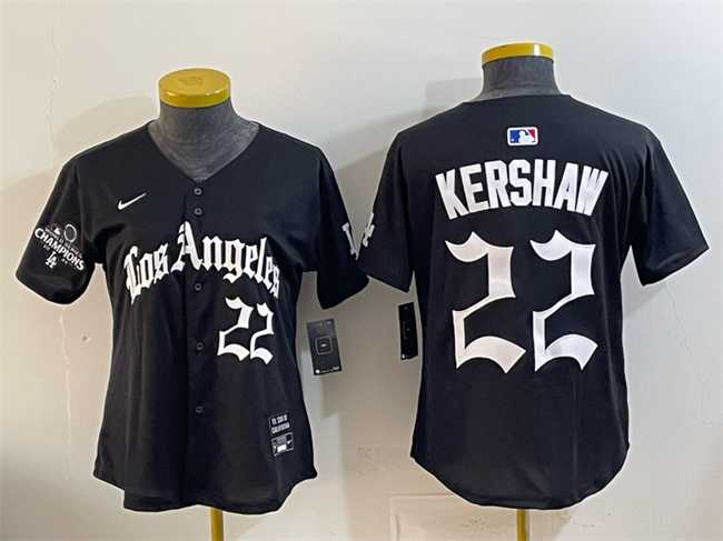 Youth Los Angeles Dodgers #22 Clayton Kershaw Black 2025 World Series Champions LA Gothic Edition Limited Stitched Jersey Dzhi->mlb youth jerseys->MLB Jersey