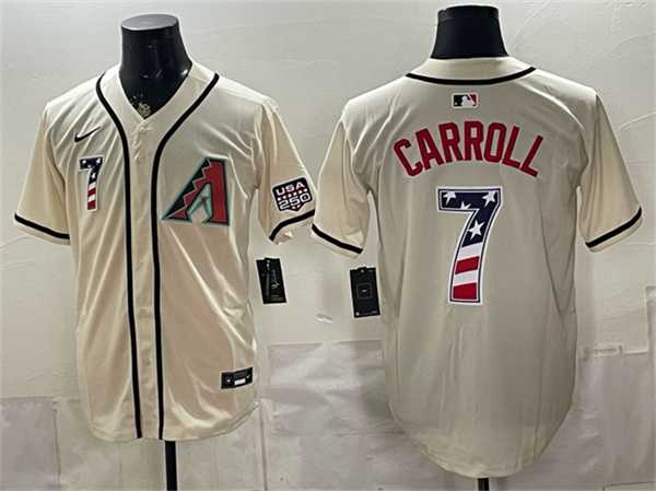 Mens Arizona Diamondbacks #7 Corbin Carroll Cream 2026 USA 250 Fourth of July Home Stadium Stitched Jerseys Dzhi->arizona diamondbacks->MLB Jersey