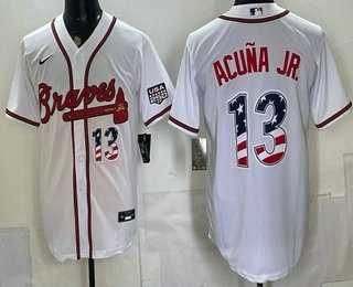 Men%27s Atlanta Braves #13 Ronald Acuna Jr White USA 250 Fourth of July Home Stadium Stitched Jersey Dzhi->arizona diamondbacks->MLB Jersey