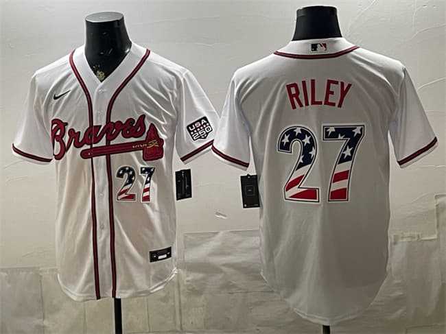 Men%27s Atlanta Braves #27 Austin Riley White USA 250 Fourth of July Home Stadium Stitched Baseball Jersey Dzhi->atlanta braves->MLB Jersey