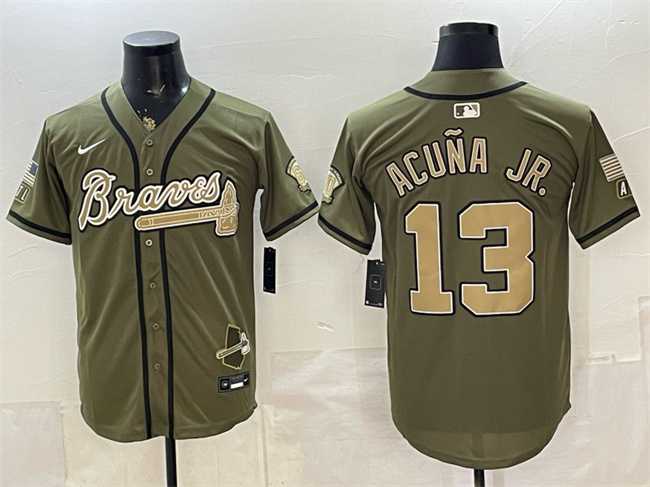 Men%27s Atlanta Braves #13 Ronald Acuna Jr. Olive 2026 Armed Forces Day Stitched Jersey Dzhi->atlanta braves->MLB Jersey